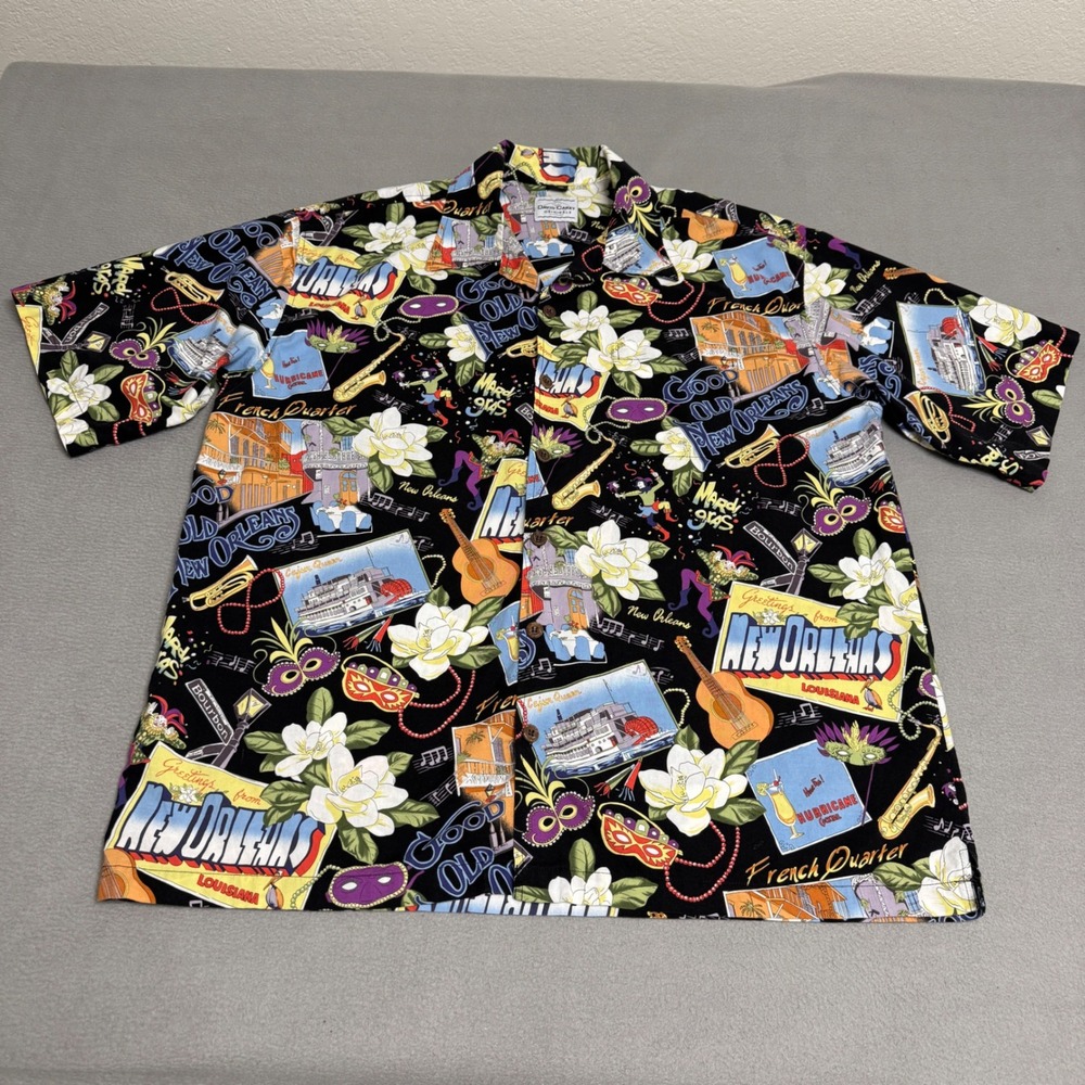 David Carey New Orleans Shirt Mens XXL Black Mardi Gras Jazz Cotton Blend Resort